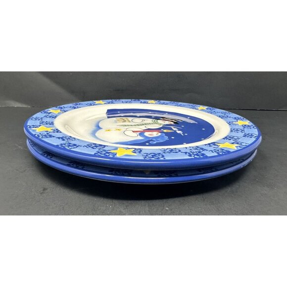 (2) SANDI GORE EVANS THE S'MORES THE MERRIER Jolly Follies Dinner Plates Snowmen - Picture 5 of 13